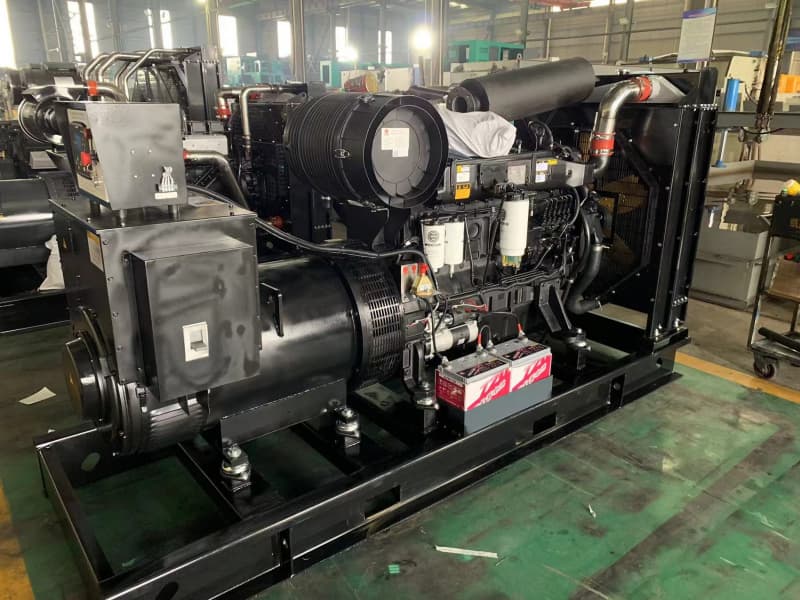 Open-frame diesel generator assembly line at our Yangzhou factory, showing radiator, fan and cooling circuit